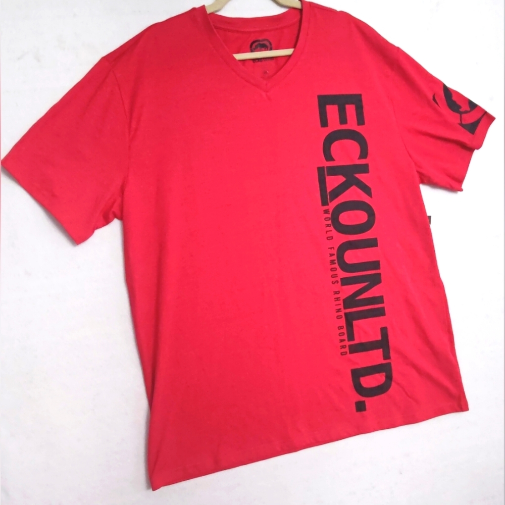 Ecko Unltd Men's T-Shirt Red Heather Design Graphic V-Neck EO13k1089B Sz 2XL